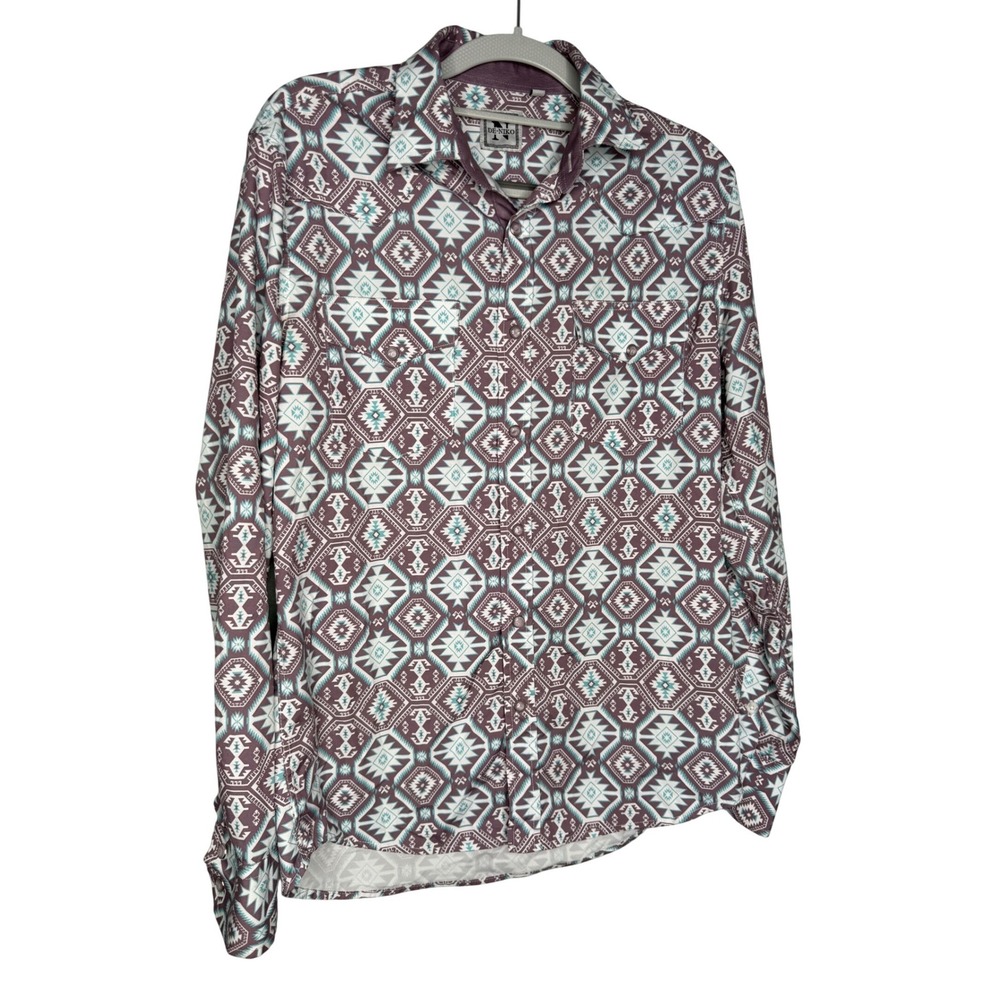 De-Niko western aztec‎ print ranchwear purple pearl buttons shirt